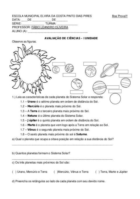 Modelos De Avaliação De Ciências Para 3 Ano