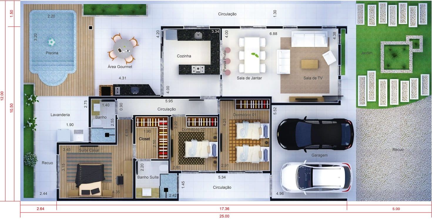 PLANTAS DE CASAS Com 3 Quartos, Arquitetura Moderna