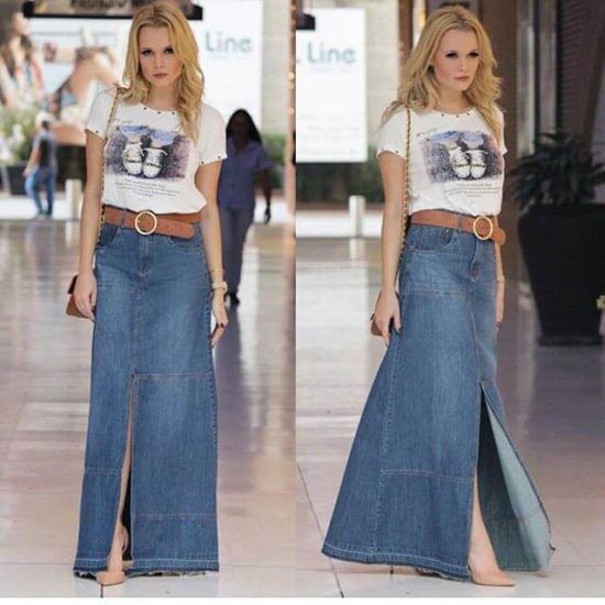 saia jeans longa customizada