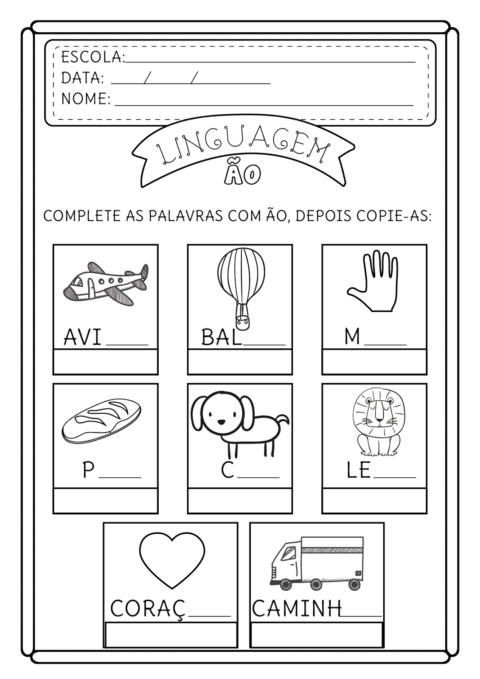 Atividades com palavras terminadas em ã ães ão ões